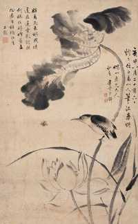 潘锦 1860年作 荷花翠鸟 立轴